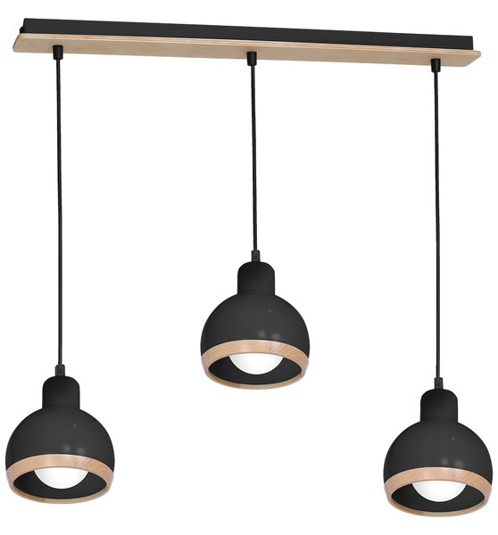 Závěsné svítidlo Oval, 3x dřevěné/černé kovové stínítko, b