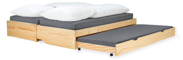 KONDELA Postel s výsuvnými přistýlkami, přírodní, masiv, 90x200, FLOPY
