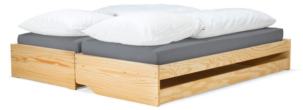 KONDELA Postel s výsuvnými přistýlkami, přírodní, masiv, 90x200, FLOPY