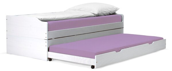 KONDELA Postel s výsuvnými přistýlkami, bílá, masiv, 90x200, FLOPY