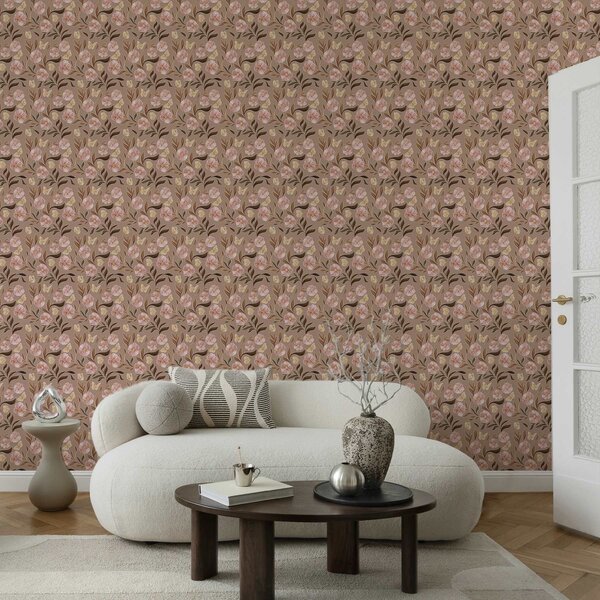 Tapety Růžové květy a motýli na teplém hnědém pozadí, Tapety květiny, a00633v1 : uwalls.cz