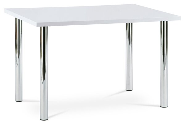 Jídelní stůl AT-1914B WT 120x75 cm, vysoký lesk bílý/chrom