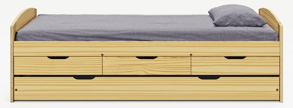 KONDELA Postel s výsuvnou přistýlkou, přírodní, masiv, 90x200, MARINELLA NEW