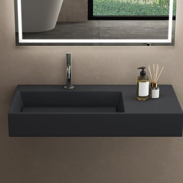 Rea Archi, umyvadlo na desku z konglomerátu 750x430x140 mm, levá verze, šedá matná, REA-U4303