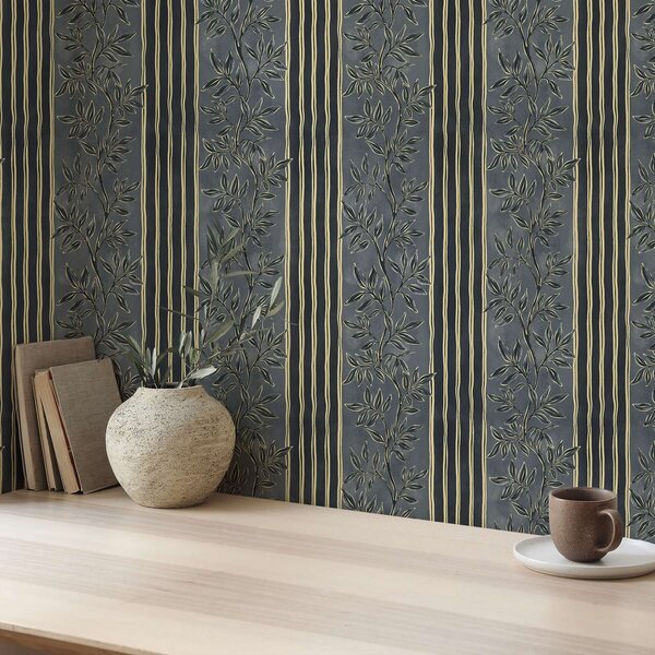 Tapety Svislé pruhy s botanickými vzory v tmavých tónech, Tapety geometrie, Tapety pruhy, a00648 : uwalls.cz