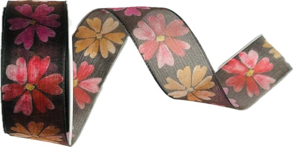 Stuha organzová SUMMER DREAM Midnight Bloom černá 25mm x 2,5m (8,80 Kč/m)