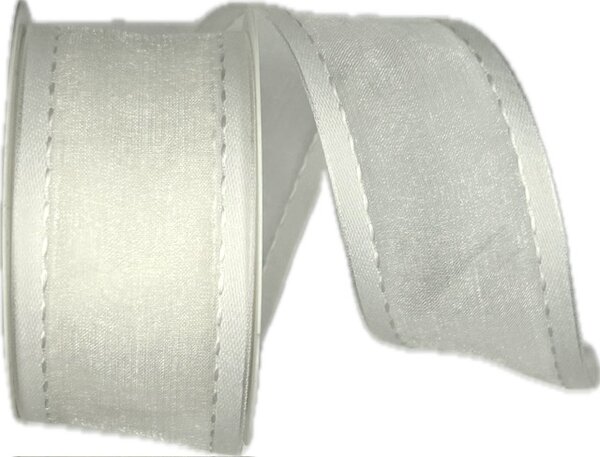 Stuha organzová CHAMPAGNER White Elegance prošívaná bílá 40mm x 2m (13,-Kč/m)