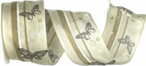 Stuha bavlněná BUTTERFLY CREAM krémová 40mm x 2m (13,- Kč/m)