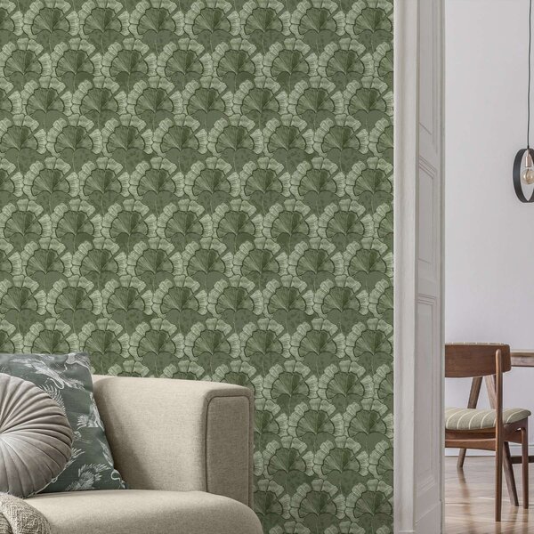 Tapety Grafický vzor s ginkgem v chladné zelené paletě, Tapety příroda, Tapety listy, a00709 : uwalls.cz