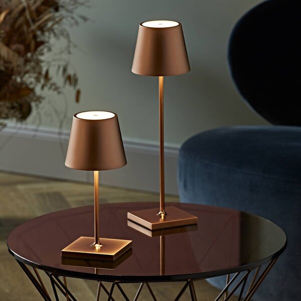 Sigor Nuindie LED dobíjecí stolní lampa, USB-C, bronzová, IP54, stmívatelná, stmívatelný, Bronz / starožitná mosaz, Obývací pokoj / jídelna, Hliník, Moderní
