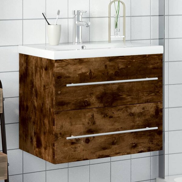 Koupelnová skříňka se zápustným umyvadlem kouřový dub