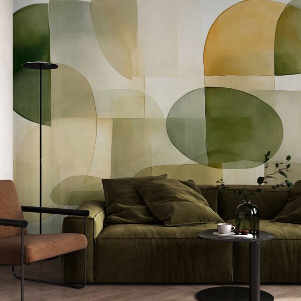 Fototapety Abstraktní texturované tvary v odstínech zelené a žluté, tlumené tóny, minimalistická, Fototapety abstraktní, w09467 : uwalls.cz