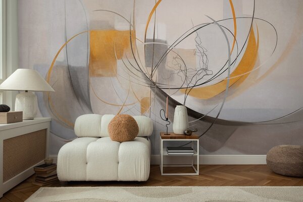 Fototapety Abstraktní texturovaný moderní malířský styl s zakřivenými liniemi a geometrickými tvary v, Fototapety abstraktní, w09476 : uwalls.cz