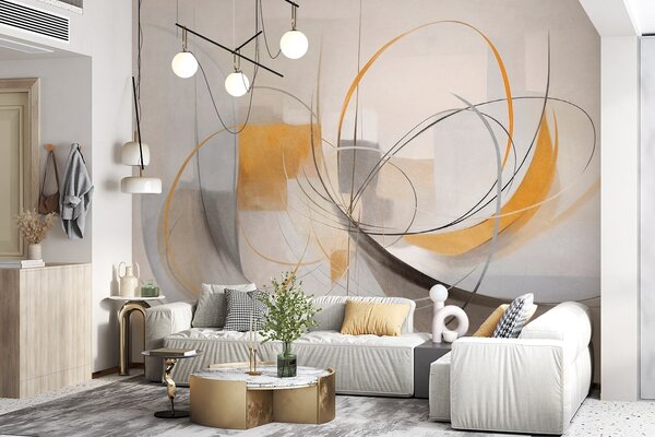 Fototapety Abstraktní texturovaný moderní malířský styl s zakřivenými liniemi a geometrickými tvary v, Fototapety abstraktní, w09476 : uwalls.cz