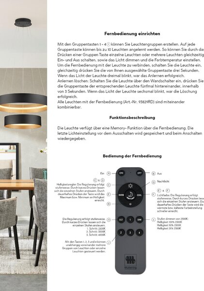 STOLNÍ LED LAMPA, dálkový ovladač, 45/46 cm Musterring - Stolní lampy