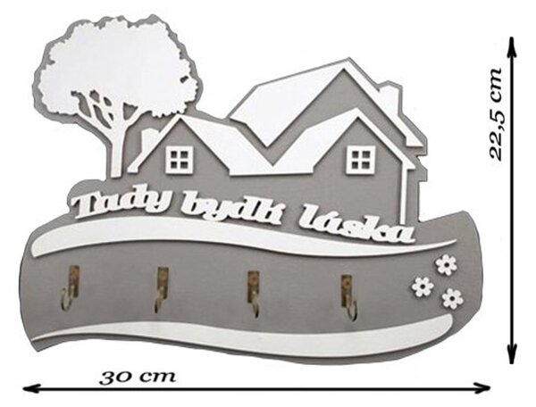 Věšák na klíče "Tady bydlí láska" šedý