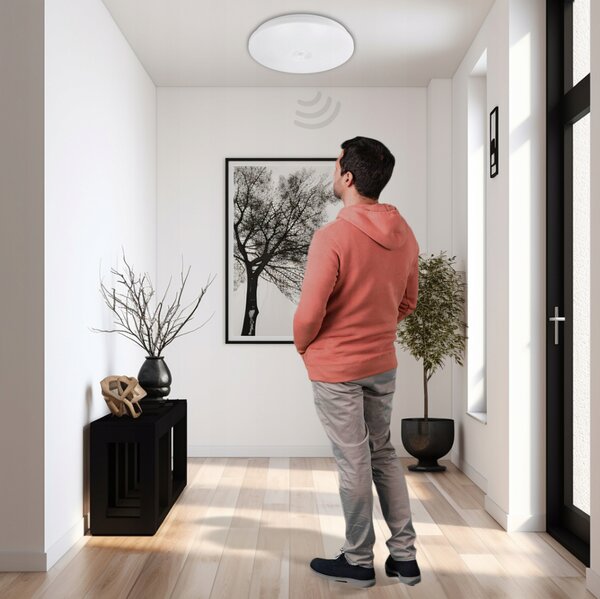 BERGE Stropní panel LED 24W CLIO, kulatý, s pohybovým a soumrakovým senzorem