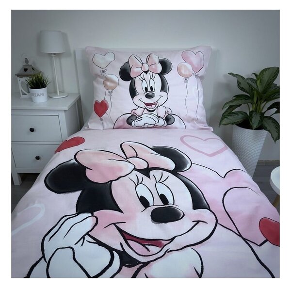 Růžové bavlněné dětské povlečení na jednolůžko 140x200 cm Minnie "Balloon" – Jerry Fabrics