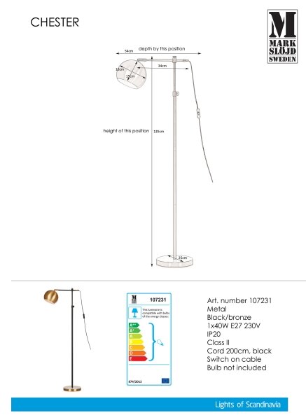 Markslöjd 107231 - Stojací lampa CHESTER 1xE27/40W/230V černá/bronz