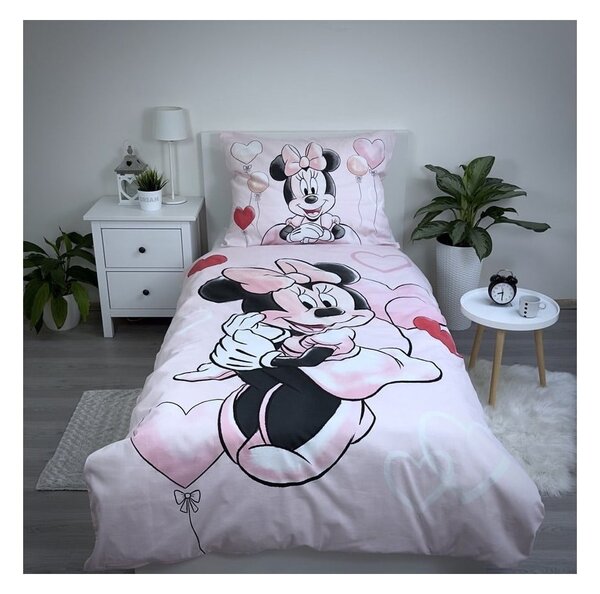 Růžové bavlněné dětské povlečení na jednolůžko 140x200 cm Minnie "Balloon" – Jerry Fabrics