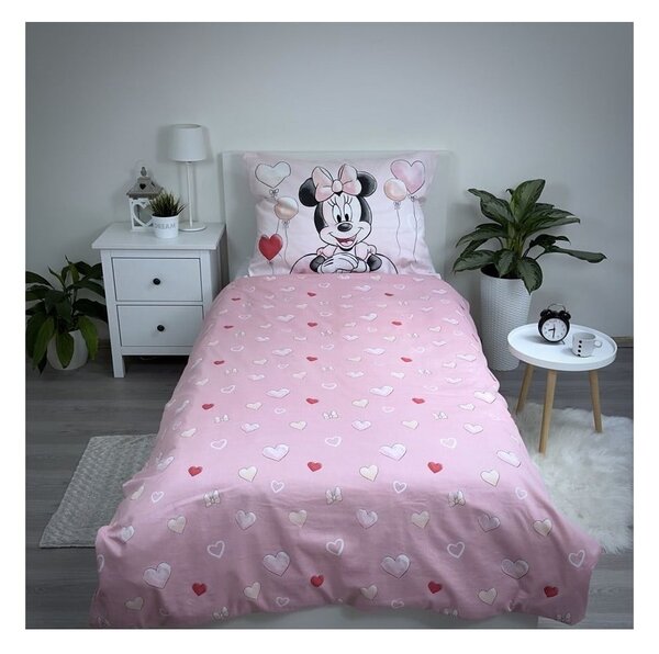 Růžové bavlněné dětské povlečení na jednolůžko 140x200 cm Minnie "Balloon" – Jerry Fabrics