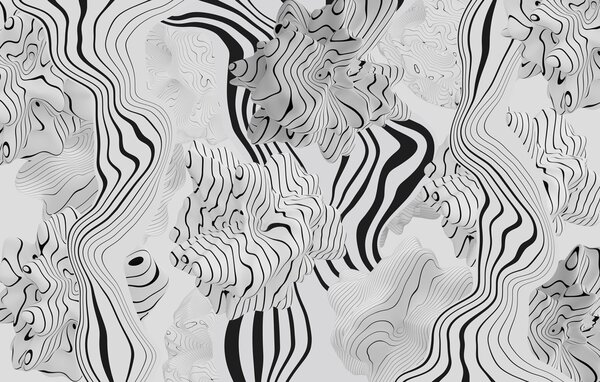 Fototapety abstraktní organické tvary ve 3D stylu v bílé a šedé barvě s černými pruhy, Fototapety abstraktní, w04627 : uwalls.cz