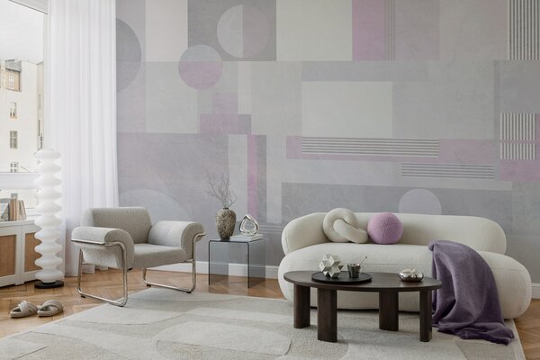 Fototapety abstraktní geometrie v odstínech šedé a levandulové, Fototapety geometrie, w04635v1 : uwalls.cz