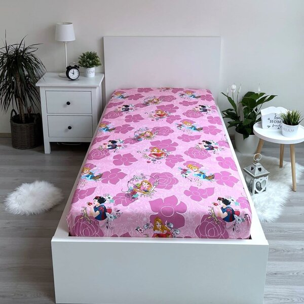 Růžové napínací bavlněné dětské prostěradlo 90x200 cm The Pincesses "Pink" – Jerry Fabrics