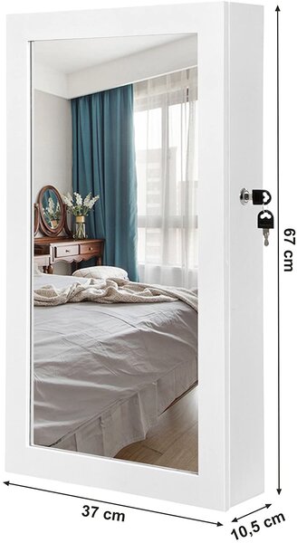 SONGMICS Šperkovnice závěsná se zrcadlem bílá 37 x 67 x 10 cm