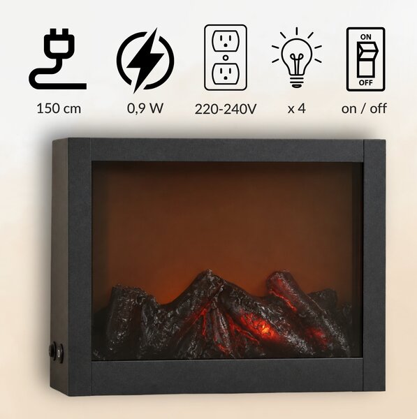 Dekorativní LED krb, kovový, 10 x 29 x 23 cm