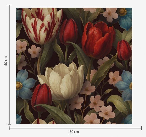 Tapety Zářivé tulipány a modré květy na tmavém pozadí, Tapety květiny, a00746 : uwalls.cz