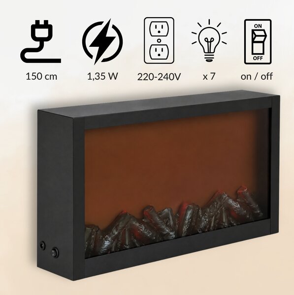 Dekorativní LED krb, kovový, 10 x 41 x 25 cm