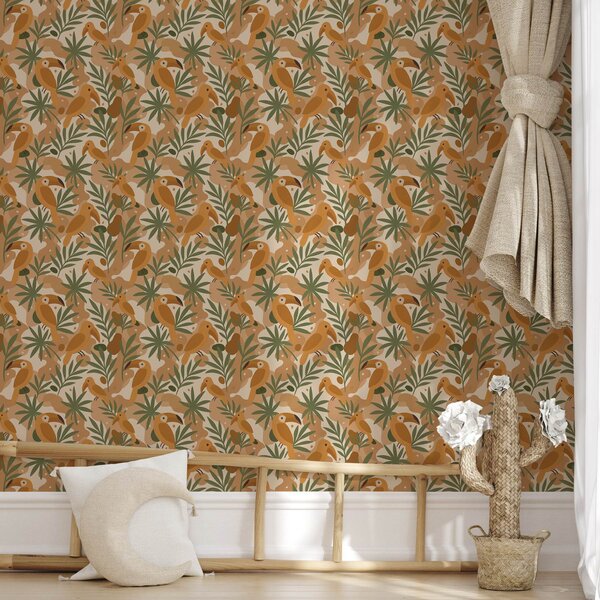 Tapety Stylizovaní tukani mezi palmovými listy, Tapety květiny, a00762 : uwalls.cz