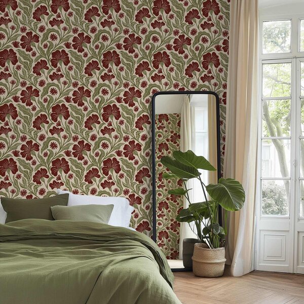 Tapety Burgundské květy se zelenými listy na světlém pozadí, Tapety květiny, a00761 : uwalls.cz