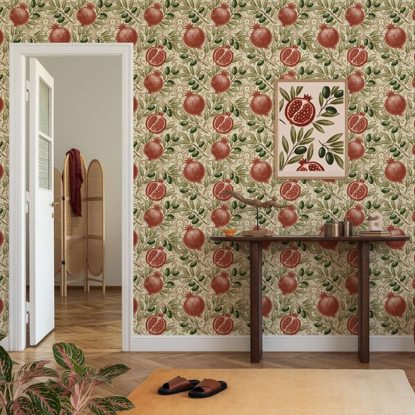 Tapety Granátové jablko a olivové ratolesti na ozdobném pozadí, Tapety květiny, a00764 : uwalls.cz