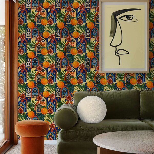 Tapety Zářivé pomeranče, palmové listy a marocké oblouky, Tapety provance, a00767 : uwalls.cz