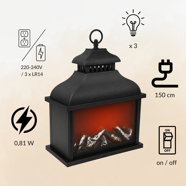 Lucerna s efektem krbu LED, 13,5 x 25,5 x 37 cm
