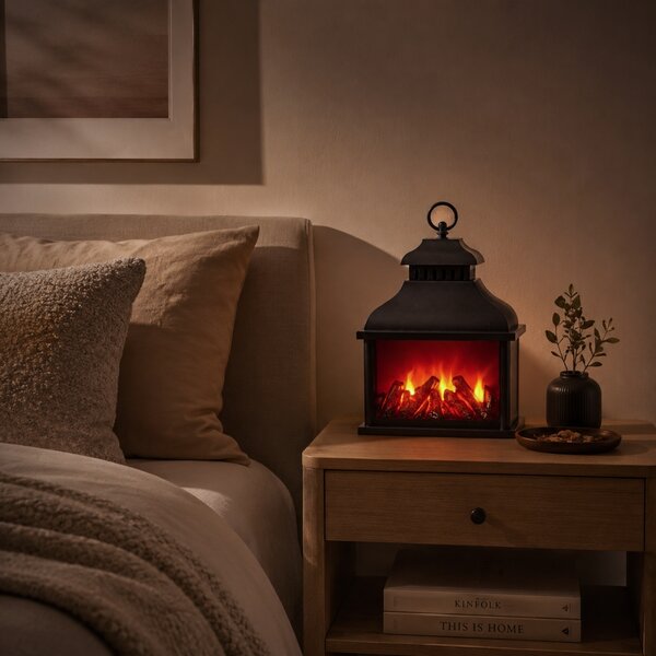 Lucerna s efektem krbu LED, 13,5 x 25,5 x 37 cm