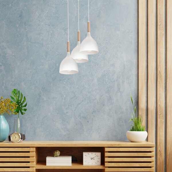 Lustr na lanku NOAK WOOD 3xE27/15W/230V bílá/buk