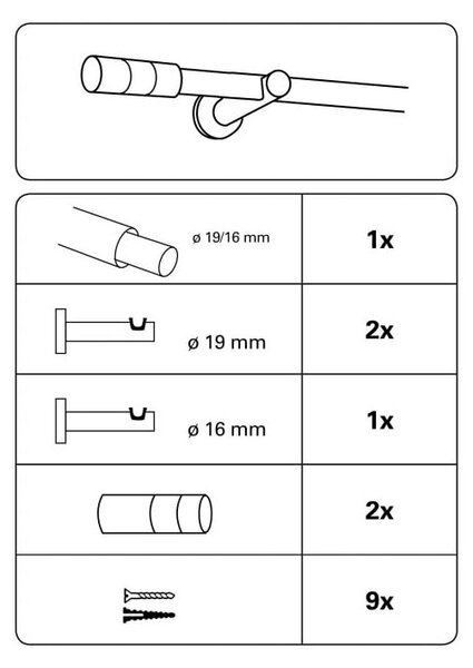 Kovová roztažitelná garnýž 120 - 210 cm Kreta - Gardinia