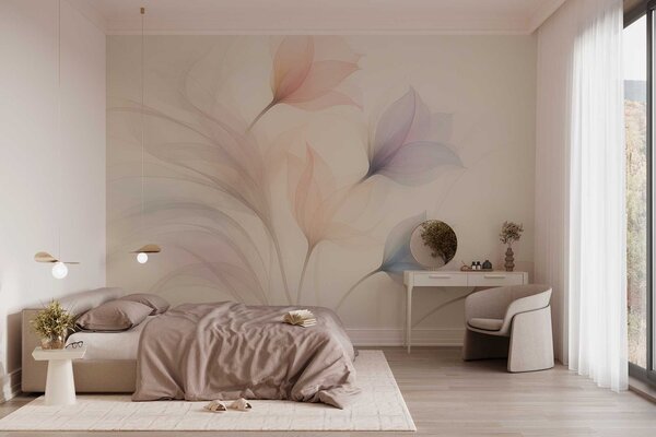 Fototapety jemné poloprůsvitné tulipány na béžovém pozadí, Fototapety abstraktní, w04754 : uwalls.cz