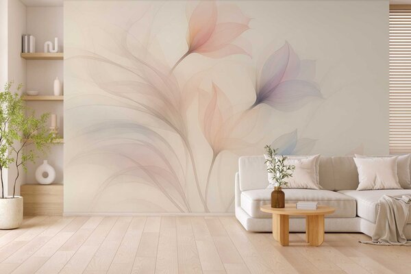 Fototapety jemné poloprůsvitné tulipány na béžovém pozadí, Fototapety abstraktní, w04754 : uwalls.cz