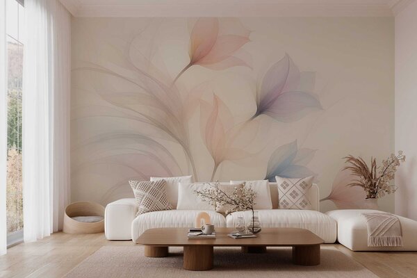Fototapety jemné poloprůsvitné tulipány na béžovém pozadí, Fototapety abstraktní, w04754 : uwalls.cz