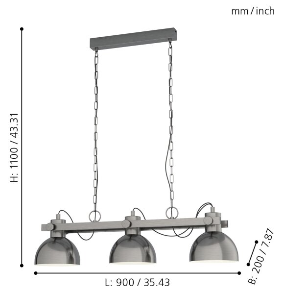 Eglo 43168 - Lustr na řetězu LUBENHAM 3xE27/28W/230V