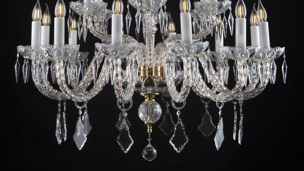 18-ti ramenný vysoký křišťálový lustr s velkými plochými křišťálovými ověsy a špičatými kapkami ve stylu Swarovski L117-12+6-03-SH-Pb-tall