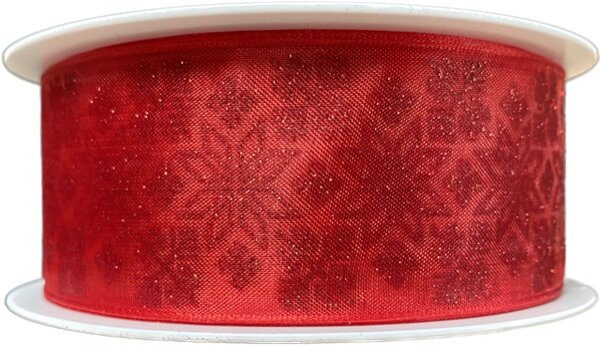 Vánoční stuha organzová GLAMOUR STARS RED 40mm x 20m (9,-Kč/m)