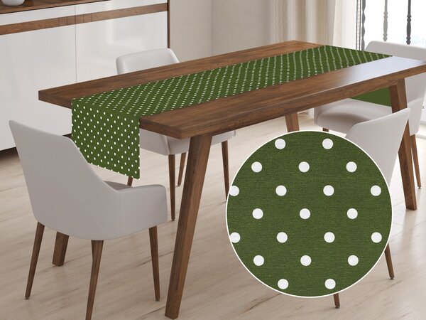Biante Dekorační běhoun na stůl Leona LN-023 Bílé puntíky na olivově zeleném 20x120 cm