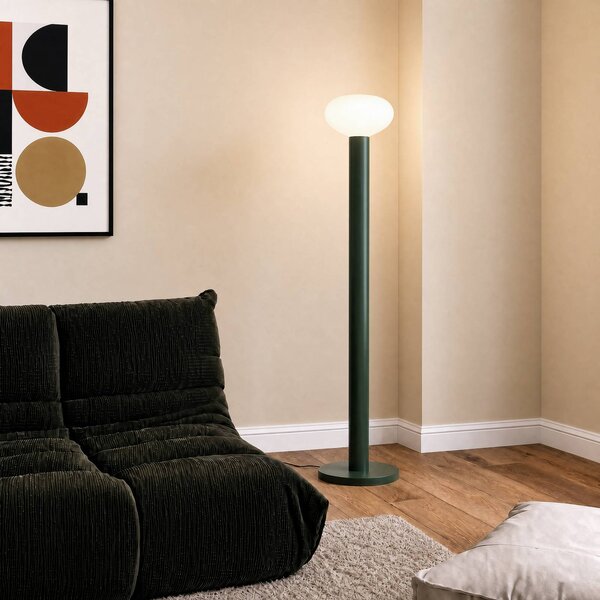 ALDEX Stojací lampa Flo, zelená, výška 138 cm, 1 žárovka, sklo, Zelená, Obývací pokoj / jídelna, kov, Design