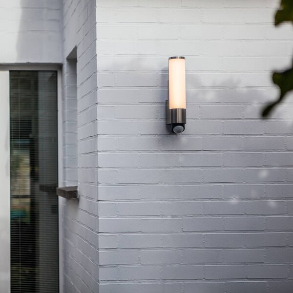 LUTEC Venkovní nástěnné svítidlo s LED a senzorem LEDA, nerezová ocel, výška 35 cm,, Hliník / šedá / zinek, Nerezová ocel, Moderní