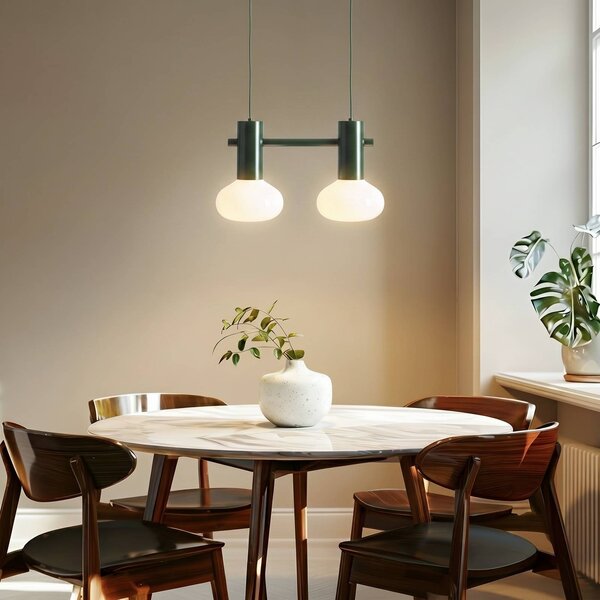 ALDEX Závěsné světlo Flo, zelené, 2 žárovky, sklo, stmívatelný, Zelená, Obývací pokoj / jídelna, kov, Design